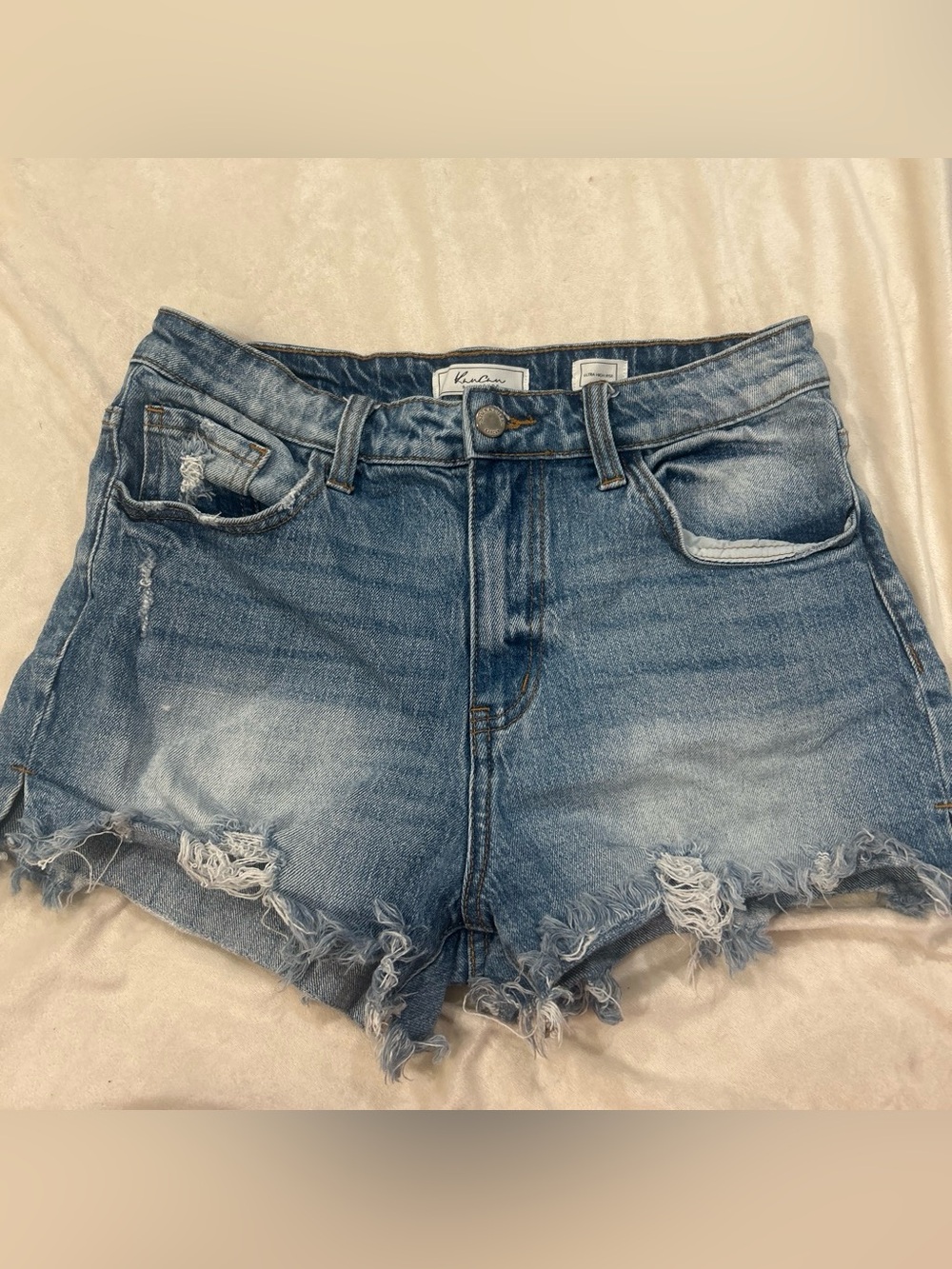 KanCan Light Blue Distressed Frayed Hem Jean Shorts